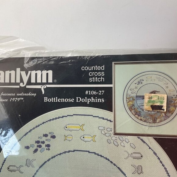 VTG 90's Janlynn Bottlenose Dolphins Counted Cross Stitch Kit 14"x14" Ocean - Picture 4 of 8